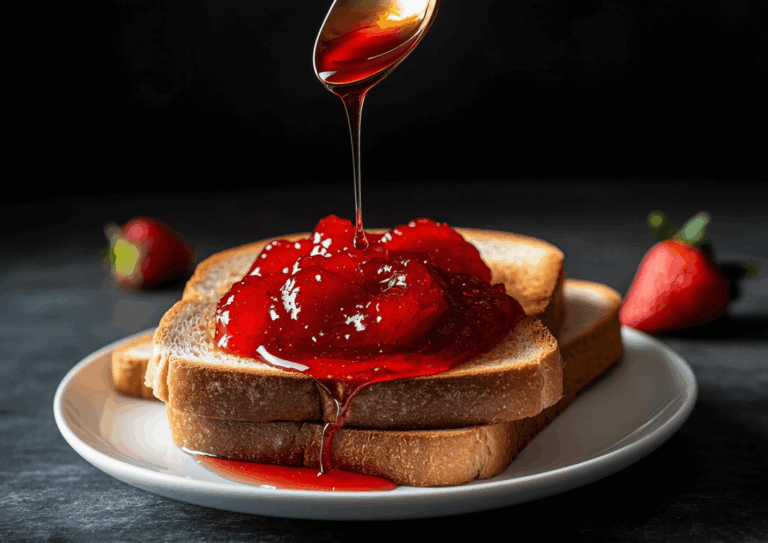 Tartine de pain de campagne avec confiture qui déborde légèrement