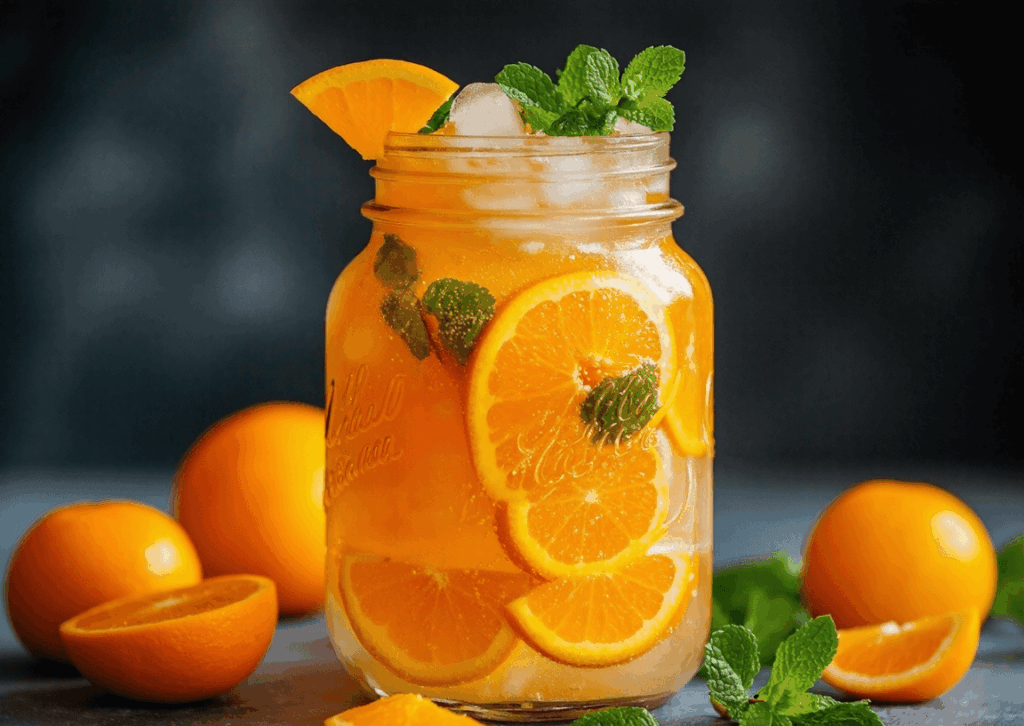 🖼️ Photo du punch dans un grand pichet en verre avec des agrumes coupés et de la menthe qui flotte
