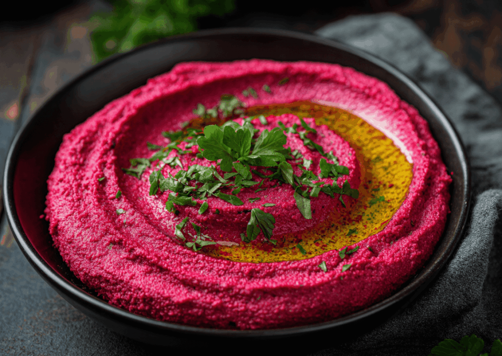 pastis&olive-tarama5🖼️ Photo flashy : bol rose vif avec pain grillé et herbes fraîches