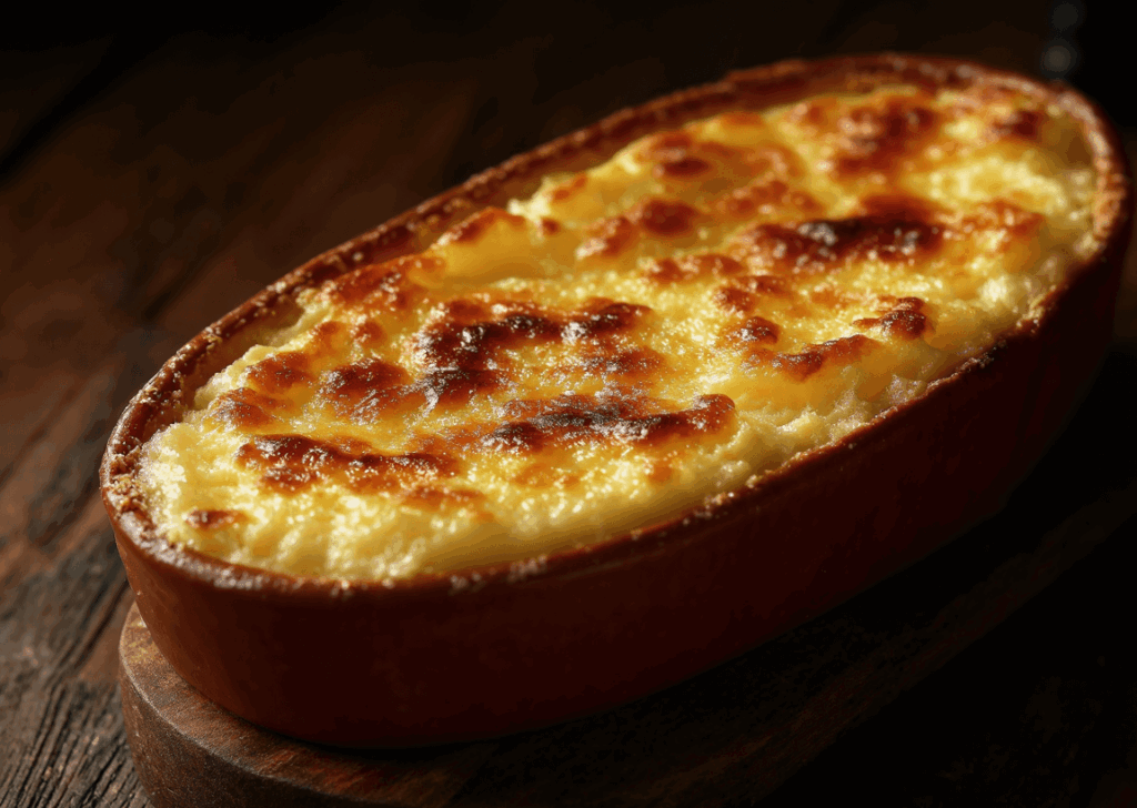 plat bien gratiné, doré à souhait, fumée qui s’échappe quand tu coupes dedans