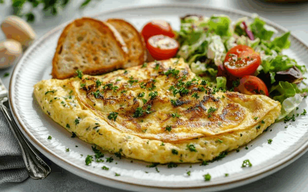 🖼️ Photo d’une belle omelette dorée avec persil frais