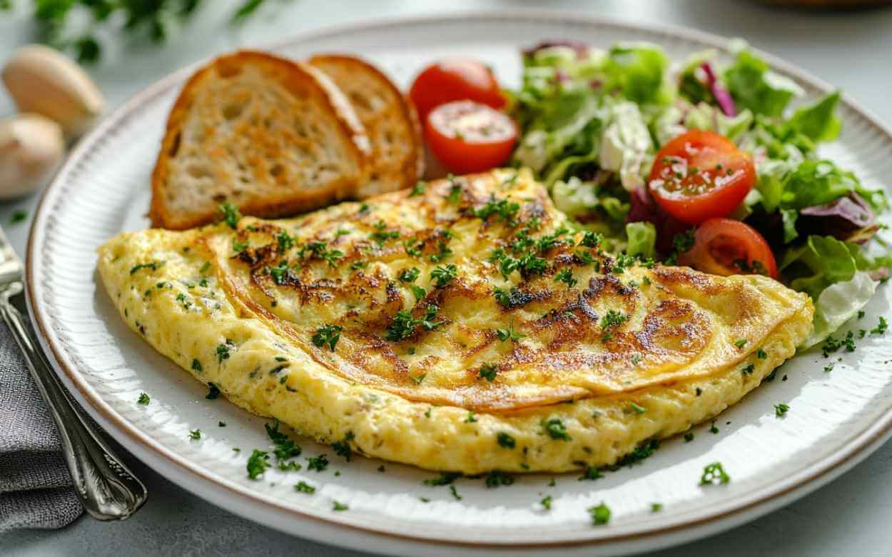 🖼️ Photo d’une belle omelette dorée avec persil frais