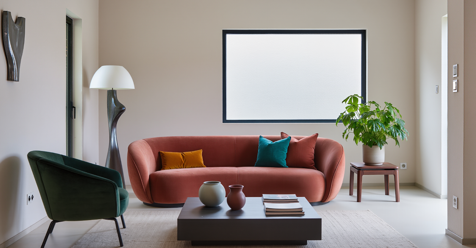 Un salon harmonieux mêlant mobilier design contemporain et touches de nature, reflet des tendances 2026