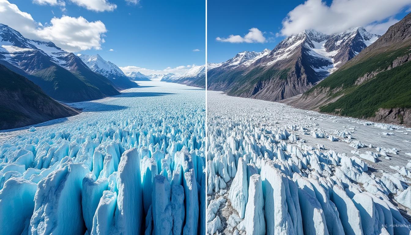 découvrez la transformation spectaculaire de la mer de glace à travers des images avant-après, illustrant le recul progressif de ce glacier emblématique.
