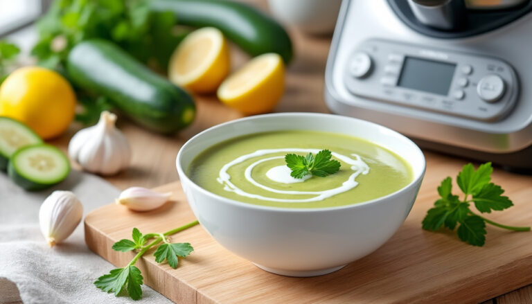 découvrez notre recette rapide et facile de velouté de courgettes au thermomix, idéale pour un repas sain et savoureux en quelques minutes.