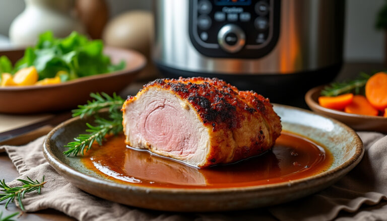 découvrez une recette facile et rapide de rôti de porc au cookeo, accompagnée d'un fond de veau savoureux pour un repas délicieux en un rien de temps.
