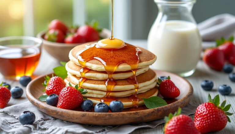 découvrez une recette facile et rapide pour des pancakes sans lait, moelleux et délicieux, parfaits pour un petit-déjeuner sain et gourmand.